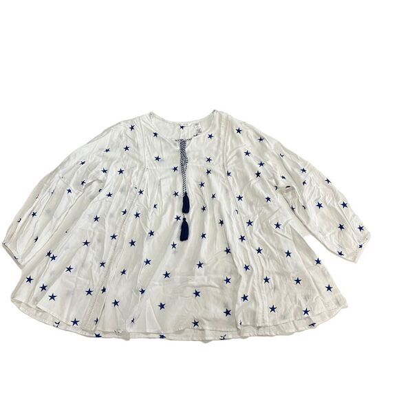 Kaktus Boho White Top with Embroidered Blue Stars and Tassels - Picture 4 of 10